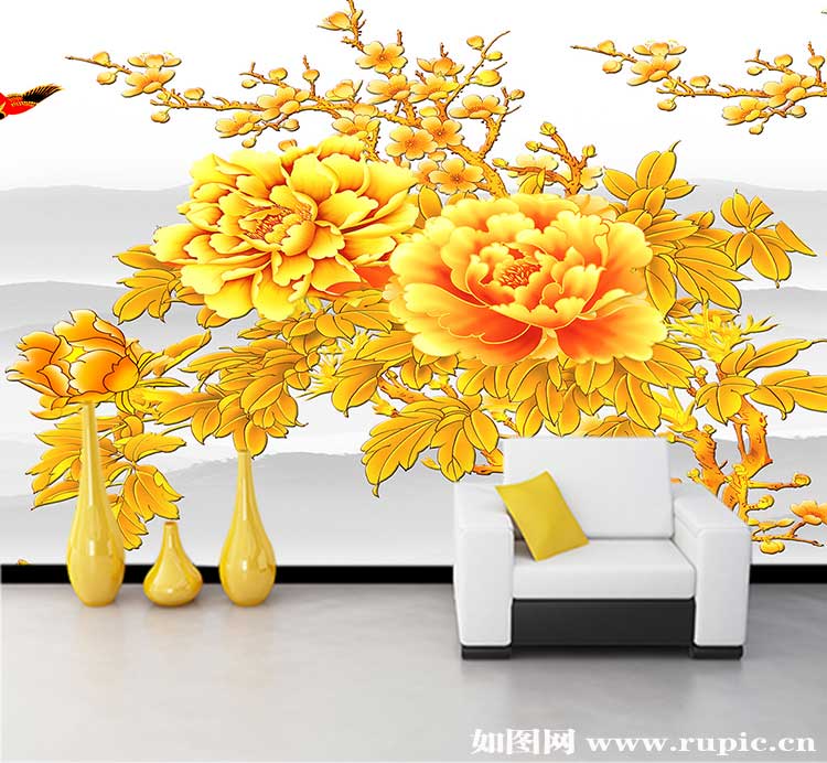 xl-309 金黄色牡丹花图