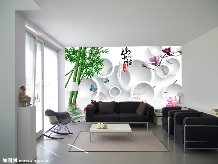 XXL-3346 山水情圆圈竹子兰花鲤鱼图_如图网