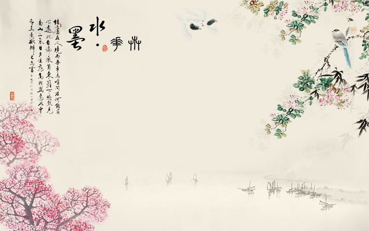 xxl-8429 水墨诗词花鸟背景图_如图网 -素材图库共享